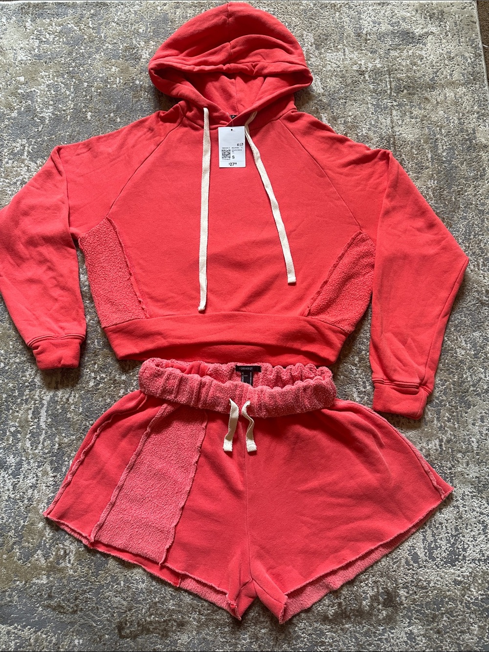 Forever 21 Coral Red Terry Drawstring Lounge Shorts